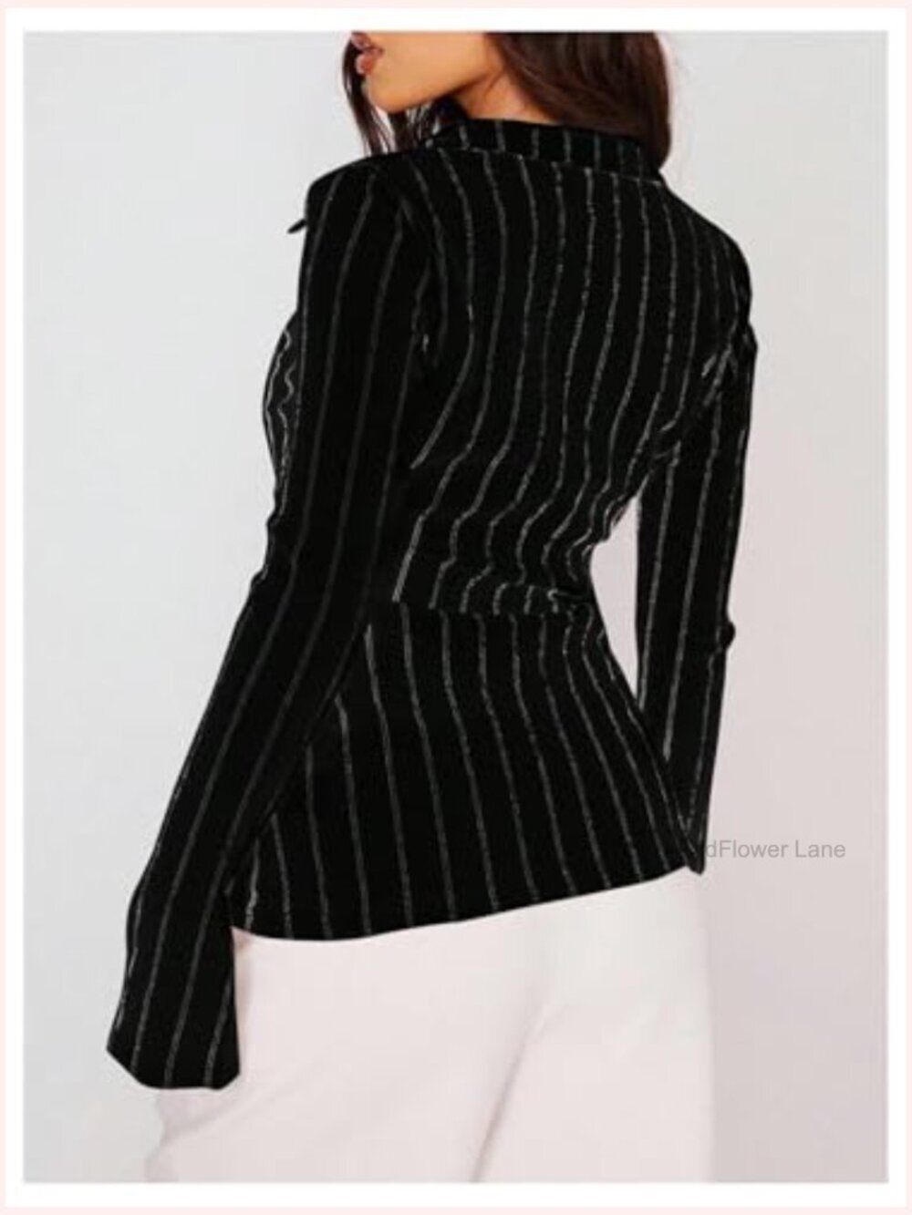 Striped Button Down Blouse Long Sleeve Collared Dressy Top Office Siren Fit - Picture 2 of 5